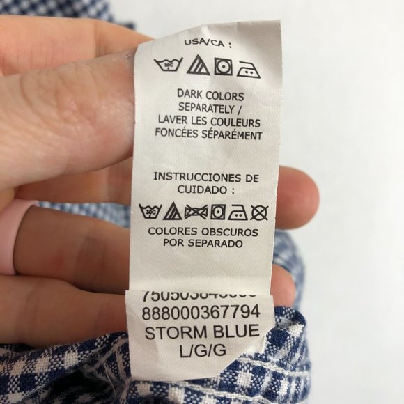 Chaps Men's Size Large Storm Blue White Checkered Long Sleeve Button Down Shirt - Picture 10 of 11